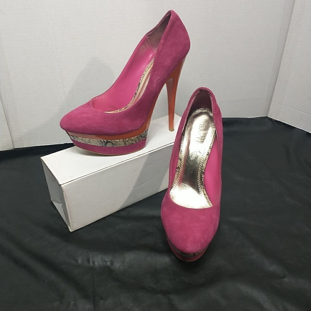 Bakers Woman's SZ 10 M Pink Orange Suede Snakeskin Pumps